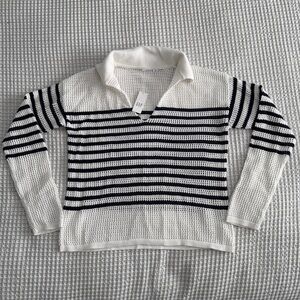 NWT Gap Relaxed Stripe Crochet Collared Sweater